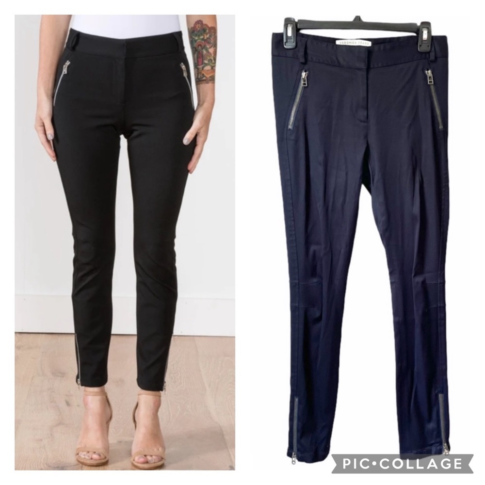 Veronica Beard ash seamed skinny black pant size 0 moto style pocket zip ankle